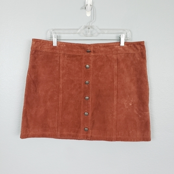 GIANNI BINI Leather Darcey Mini Skirt Rust Suede Sz XL Western Goblincore - Picture 2 of 7